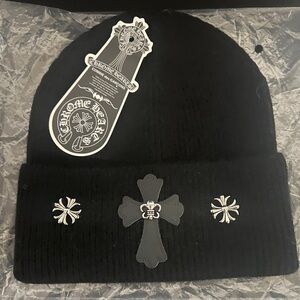 Chrome Hearts Black Knit Hat with Silver Crosses
